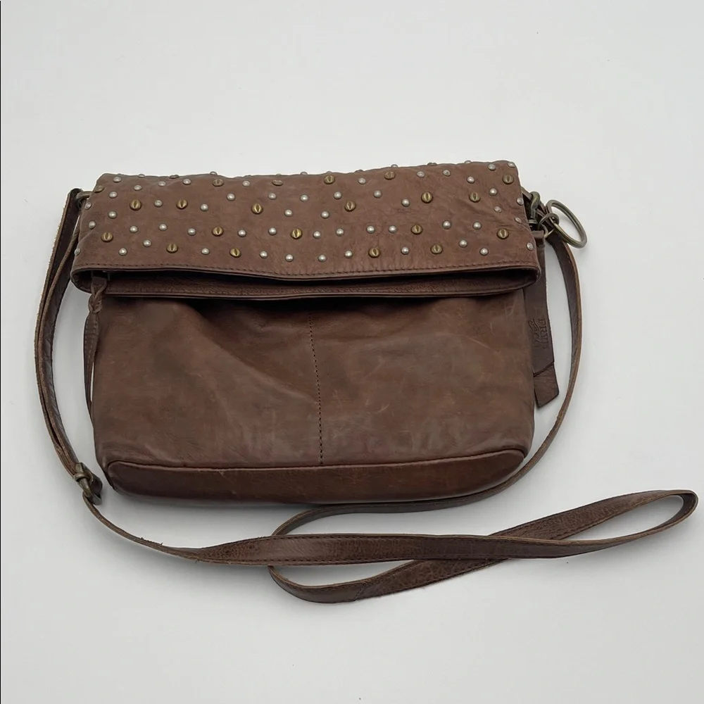 FRYE AND CO. Brown Leather Crossbody with Stud Accents